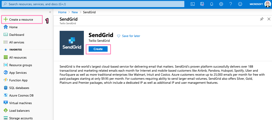 Create sendgrid